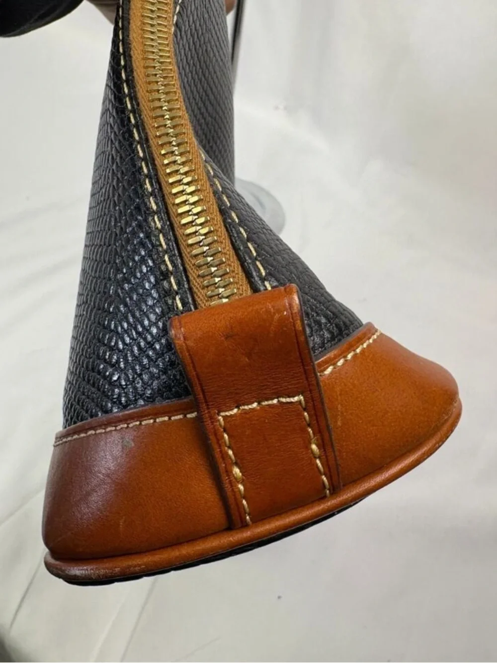 Dooney & Bourke Black Lizard-Embossed Satchel with Tan Trim
